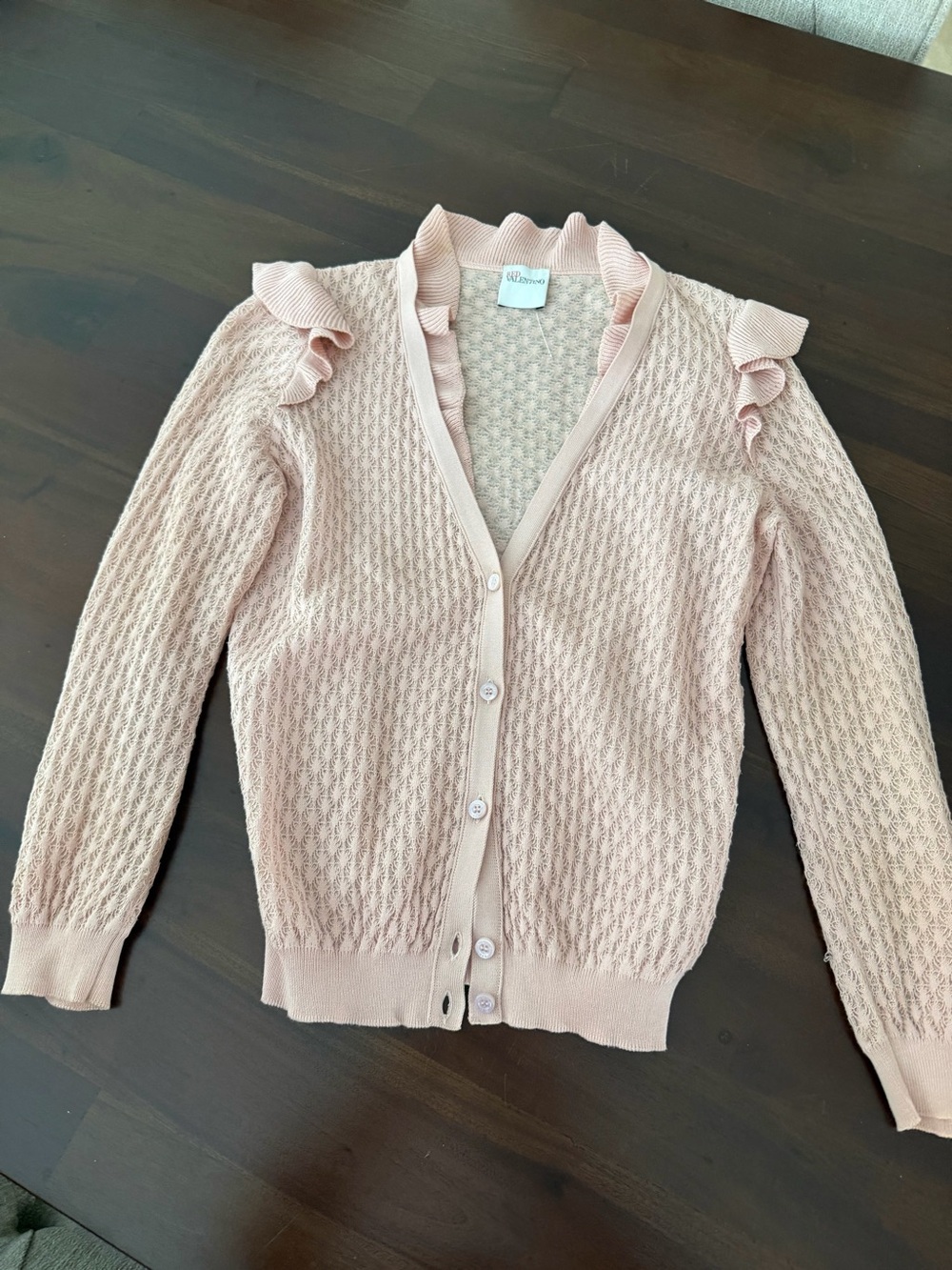 RED Valentino Blush Knit Ruffle Detail Cardigan (127) - Picture 2 of 5